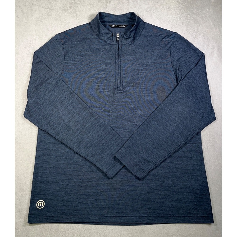 TravisMathew 1/4 Zip Pullover Men L Navy Blue Heather Golf Stretch Sweater 8560